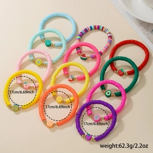 Colorful fruit clay bead bracelet set with 17cm stretch elastic and vibrant patterns