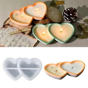 Double Heart Candle Cup Silicone Mold For Epoxy Resin Plaster Aromatherapy Jar Valentine's Day Romantic Crafting Tool