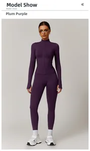 Schmales Set in Pflaumen-Lila mit nahtloser Jacke und Leggings für den Sport