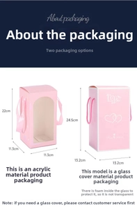 Pink Valentine gift box dimensions for rose lamps with acrylic and glass dome options