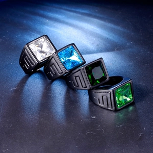 Vintage stainless steel men's rings with square cut gemstones in four colors