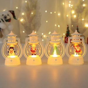 Christmas LED lantern set with festive snowman and Santa patterns for holiday table decor