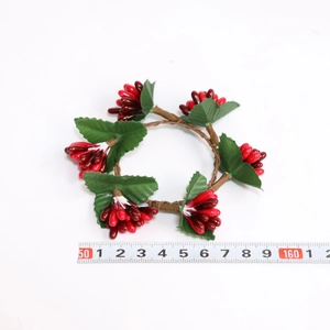 Mini artificial red berry candle ring wreath for holiday table decor with size measurement