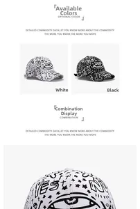 Detailed close-up of graffiti patterns on street style baseball caps in black and white