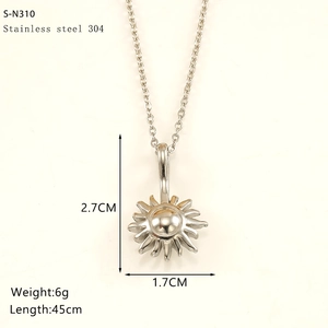 Vue détaillée du pendentif tournesol en acier inoxydable 304 avec des annotations