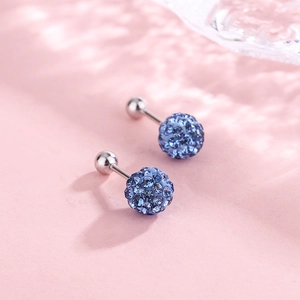 Elegant S925 silver stud earring featuring a blue crystal pave ball with screw back design