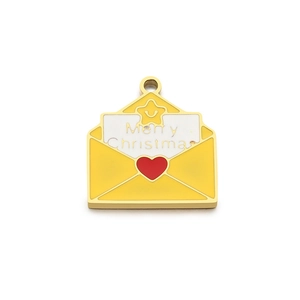Golden stainless steel Merry Christmas envelope pendant charm with red heart and star