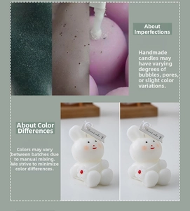 Detail view of handmade rabbit scented candle showing unique wax textures and bubbles