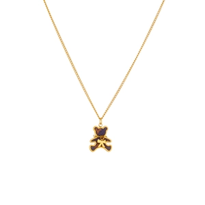 Minimalist 18k gold plated titanium necklace with a cute bear and bow tie pendant