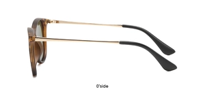 Side view showing oval tortoiseshell frame and golden metal temples of kids sunglasses
