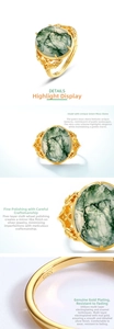 Detail view of vintage S925 silver ring with green moss stone and S925 engraving