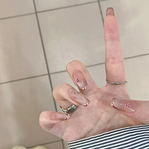 Long Coffin Press On Nails French Cat Eye Gradient Luxury Rhinestone Detachable Fake Nails For Women ABS Plastic