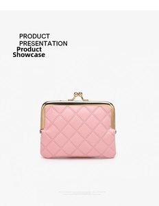 Detail of pink quilted leather mini purse with a vintage gold kiss-lock closure