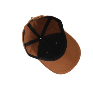 Minimalist brown children's cotton baseball cap with adjustable metal buckle and inner stitching