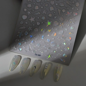 5D Ozean Muschel Nagelaufkleber mit 3D-Relief und holografischem Glitzereffekt