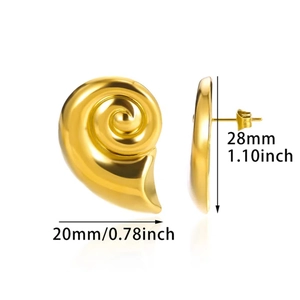 18K gold plated titanium steel spiral geometric stud earrings with high polish mirror finish