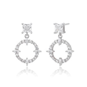 Elegant S925 sterling silver drop earrings with brilliant cubic zirconia on white background