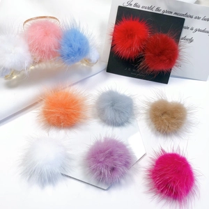 Set of colorful soft faux fur pom pom hair clips and earrings for DIY hair accessories