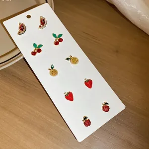 Sparkling crystal fruit earring set featuring 6 pairs of vibrant enamel fruit designs