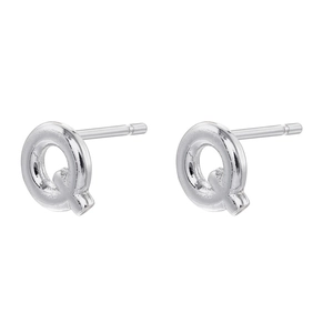 Polished silver letter Q stud earring with needle back on white background