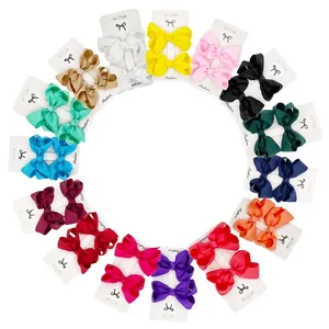 2 Pieces Set Kids Grosgrain Ribbon Bow Hair Clips For Girls Handmade Butterfly Alligator Clips Solid Color Hairpins Accessories