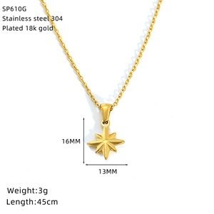 Detail view of 18k gold plated starburst pendant necklace with measurements and weight