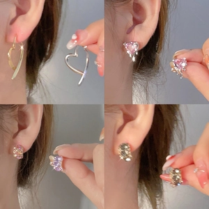 Starry butterfly zircon earrings for women featuring light luxury gold and silver heart designs