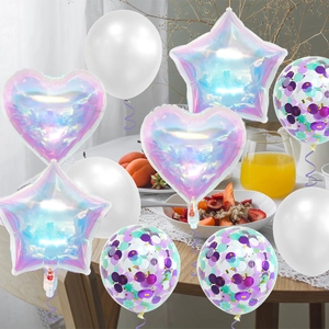 Detail of colorful butterfly balloon set with holographic star and heart shapes