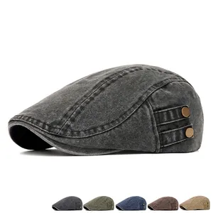 Retro Washed Cotton Ivy Cap Vintage Distressed Flat Hat For Men And Women Adjustable Gatsby Cabbie Driving Cap