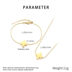 Detailed size parameters of stainless steel cross pendant necklace and bracelet jewelry set