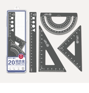 Detail of dark grey 4pcs aluminum alloy ruler set with case for students