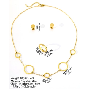 Minimalist gold stainless steel geometric jewelry set with necklace, earrings and ring