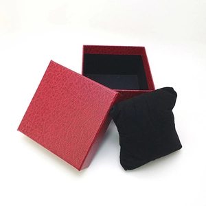 Elegant red litchi texture watch box with black velvet pillow for jewelry storage