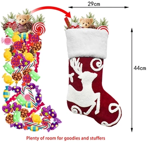 Large embroidered reindeer Christmas stocking, 44cm tall with plenty of room for holiday gifts
