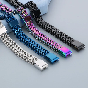 Bracciali da uomo a doppia fila in acciaio al titanio nei colori argento, blu, nero e arcobaleno