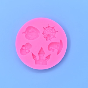 Halloween silicone mold for DIY baking with pumpkin, spider web, skull and castle designs