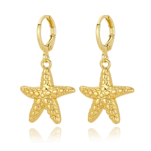 Elegant 18K gold plated starfish hoop earrings with textured metal finish for women