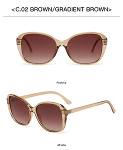 Detailed views of C.02 oversized brown translucent sunglasses with gradient lenses