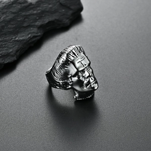 Gothic Frankenstein monster head 3D sculpture ring made of silver stainless steel metal