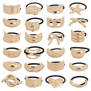 Elastic Hair Ties With Alloy Metal Decor Geometric Heart Irregular Ponytail Holders Retro Elegant Minimalist Hair Bands