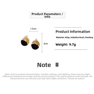 Detail showing dimensions of round flocked earrings with gold frame and dimensions