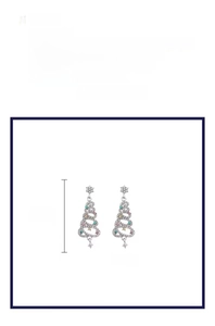 Detailed size view of silver Christmas tree earrings with crystals, 5.0cm height
