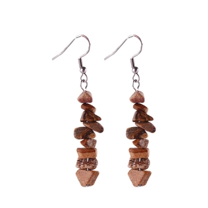 Handmade natural stone drop earrings with irregular brown beads and silver hooks