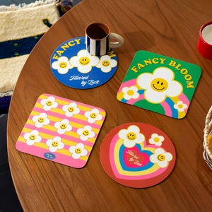Diatomaceous Earth Coaster Placemat Absorbent Heat Insulated Non Slip Diatom Mud Mat Cartoon Smile Flower Rainbow Retro