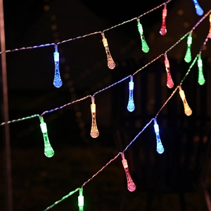 Colorful LED teardrop string lights for festive Christmas and outdoor garden atmosphere