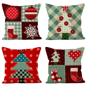 Christmas Tree Throw Pillow Cover Linen Polyester Print Stripe Polka Dot Patchwork Holiday Sofa Home Decor Festive Cushion Case