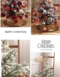 Detailed grid view of mini flocked Christmas trees with ornaments and pine cones
