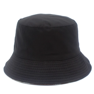 Classic black cotton bucket hat with a minimalist waterproof design and a wide brim
