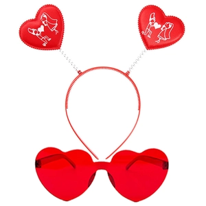 Serre-tête à cœurs rouges pailletés et lunettes assorties pour accessoires de fête