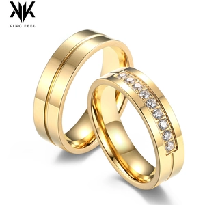 Stainless Steel Zircon Wedding Rings High Polished Channel Setting Center Groove Engagement Proposal Jewelry For Couples